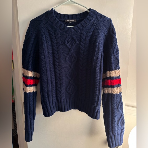 NWOT Stateside Felix Navy Sweater with Red and Cream Accents S - Picture 4 of 5